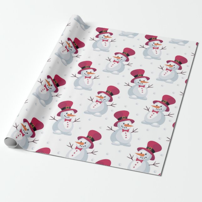 Papel De Regalo Feliz Navidad Snowman cayendo nieve (Desenrollado)