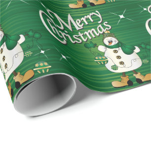 Papel De Regalo Feliz Navidad Snowman Green