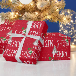 Papel De Regalo Feliz Navidad Snowman y árbol en los copos de niev