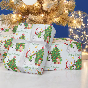 Papel De Regalo Feliz Navidad Snowman y Teddy Bear