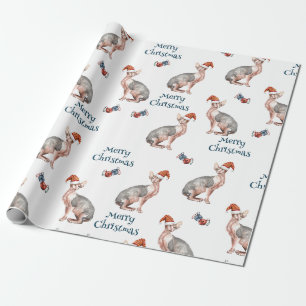 Papel De Regalo Feliz Navidad Sphynx Sombrero Santa de gato sin pe