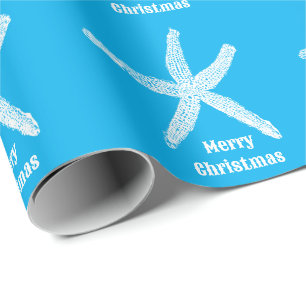 Papel De Regalo Feliz Navidad Starfish Blue Beach color Personaliz