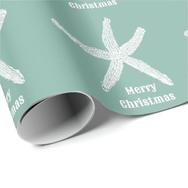 Papel De Regalo Feliz Navidad Starfish Green Beach Personalizado d (Esquina del rollo)
