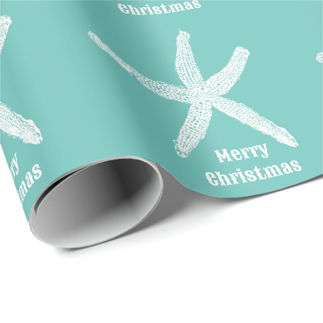 Papel De Regalo Feliz Navidad Starfish Verde azulado Blue Beach Pe (Esquina del rollo)