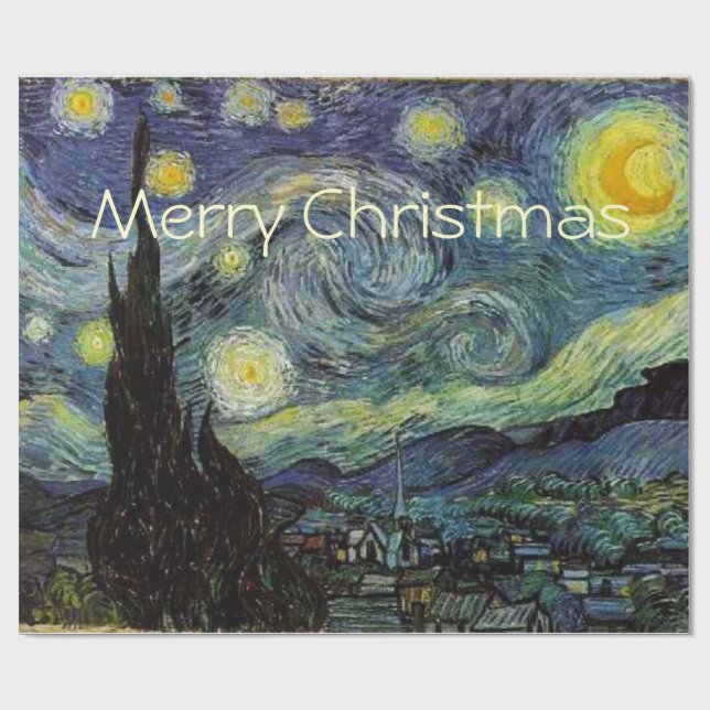 Papel De Regalo Feliz Navidad Starry Night de Vincent van Gogh. (Superficie plana)
