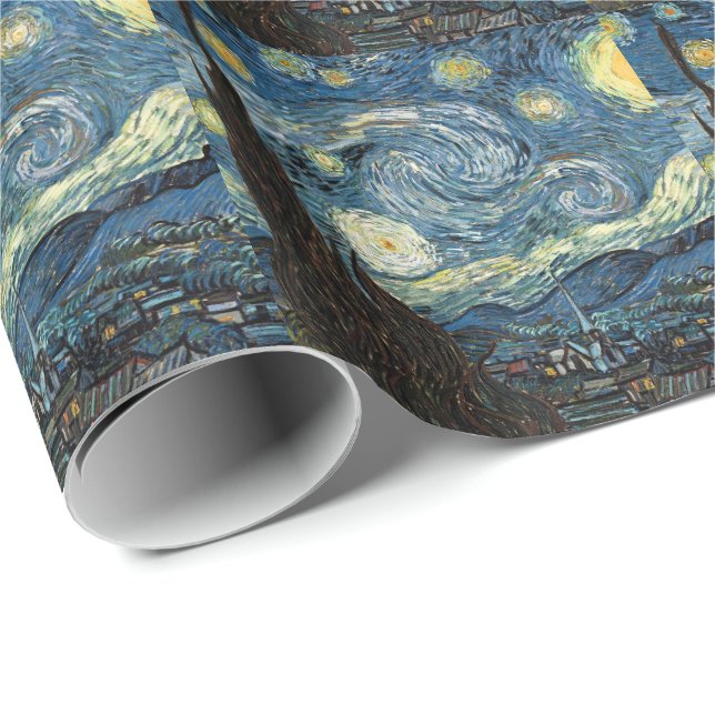 Papel De Regalo Feliz Navidad Starry Night de Vincent van Gogh. (Esquina del rollo)