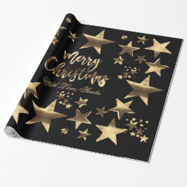 Papel De Regalo Feliz Navidad Stars Black Gold Elegant Script