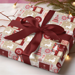 Papel De Regalo Feliz Navidad Tartán de Parche con Rojo Dorado y P