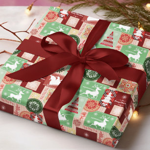 Papel De Regalo Feliz Navidad Tartán Parcheado Rojo Verde