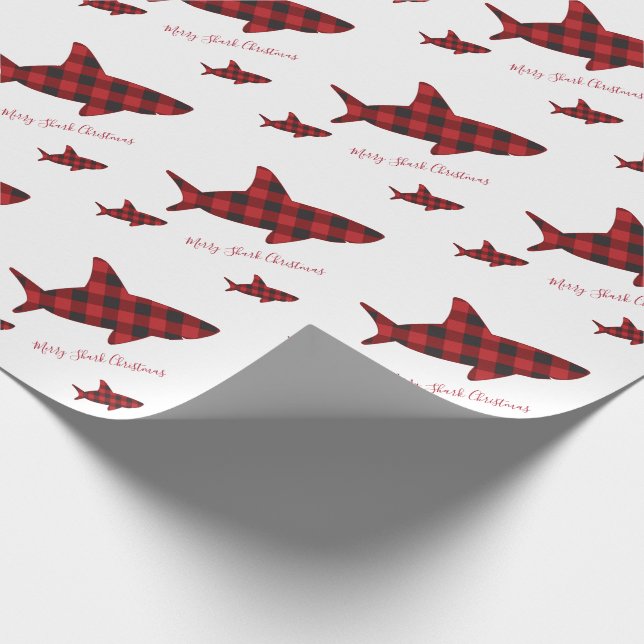 Papel De Regalo Feliz Navidad, tiburón rojo negro, dorado (Esquina)