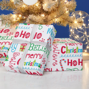 Papel De Regalo Feliz Navidad Tipografía Alegre Moderna y Capricho