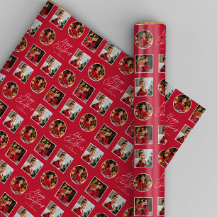 Papel De Regalo Feliz Navidad tres festividades rojas