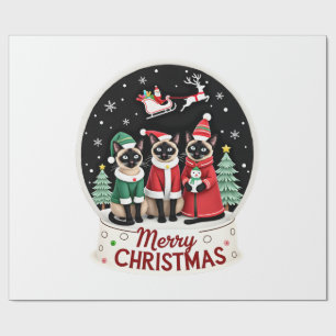 Papel De Regalo Feliz Navidad Tres Santa Elfo Reno Siamés C