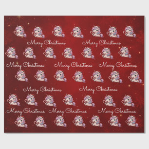 Papel De Regalo Feliz Navidad Unicornio Mágico de Navidad Carmesí