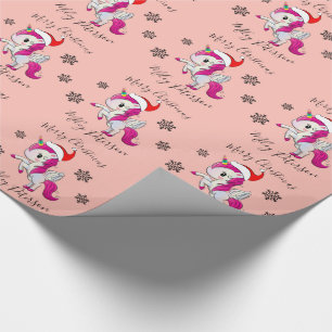 Papel De Regalo Feliz Navidad unicornio y copos de nieve personali