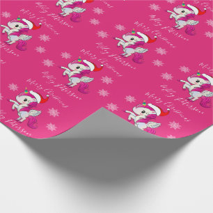 Papel De Regalo Feliz Navidad unicornio y copos de nieve personali