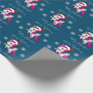 Papel De Regalo Feliz Navidad unicornio y copos de nieve personali