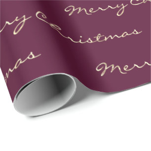 Papel De Regalo Feliz Navidad Vacaciones de Oro Berry Marsala