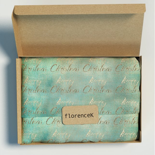 Papel De Regalo Feliz Navidad Verde azulado Oro Sepia Burlap Cotta (Merry Christmas Teal Gold Sepia Burlap Cottage Wrapping Paper)