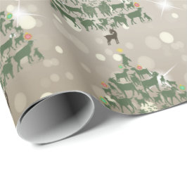 Papel De Regalo Feliz Navidad Verde Cabra Árboles de Navidad
