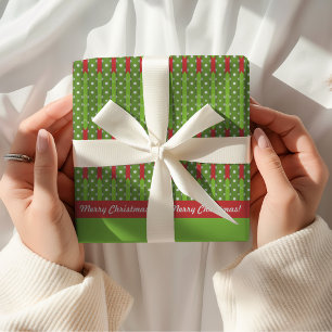 Papel De Regalo Feliz Navidad   Verde rojo retro