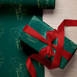 Papel De Regalo Feliz Navidad verde y dorado guión elegante