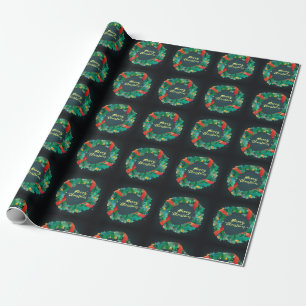 Papel De Regalo Feliz Navidad Verde y Guerra Roja en negro