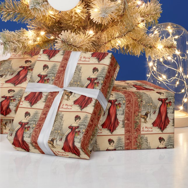 Papel De Regalo Feliz Navidad Victoriana Lady Ilustracion (Vacaciones)