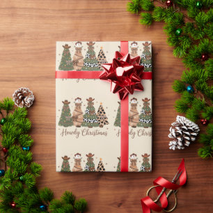 Papel De Regalo Feliz Navidad Western Retro Árbol Vaquero Vaquera