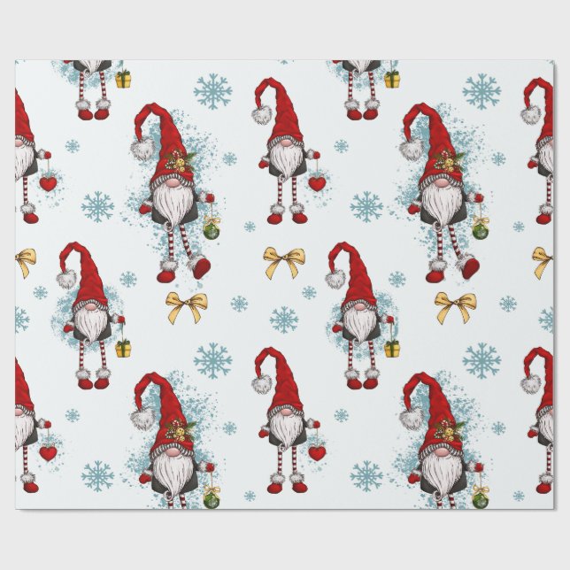 Papel De Regalo Feliz Navidad, Whimsical Red Gnomes (Superficie plana)