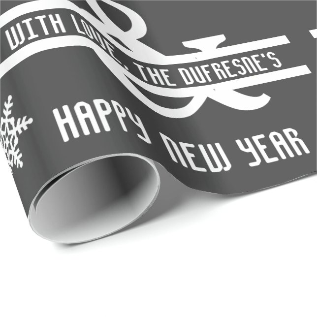 Papel De Regalo Feliz Navidad y Feliz Año Nuevo Gris personalizado (Esquina del rollo)