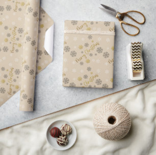 Papel De Regalo Feliz NavidadElegantes Copos de Nieve Dorados