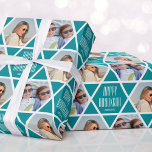 Papel De Regalo Feliz nombre Hanukkah Fotos Star Pattern Turquoise<br><div class="desc">Haz especial tu regalo de Hanukkah con este papel personalizado de envoltura de celebraciones. Con dos de tus fotos favoritas enmarcadas dentro de un patrón de estrellas impecable. Fácil de reemplazar con su propio saludo y nombre de personalizado. Este versátil diseño es perfecto para muchas ocasiones, como Hanukkah, cumpleaños, vacaciones,...</div>