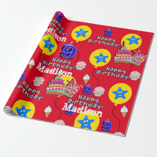 Papel De Regalo Feliz noveno cumpleaños envolviendo globos de pape