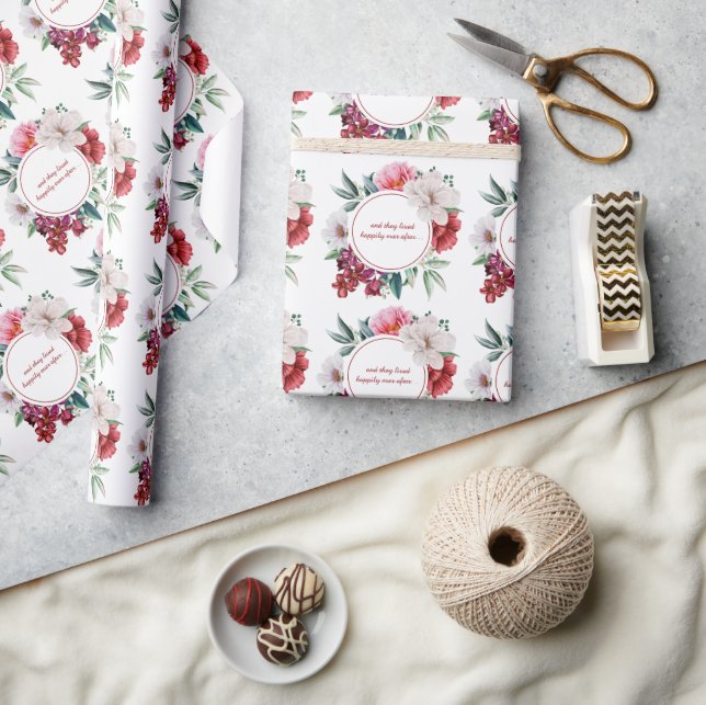 Papel De Regalo Feliz Nunca Después De Un Boda Floral (Artesanía)