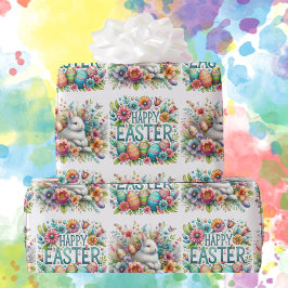 Papel De Regalo Feliz Pascua Conejo Vivid Flowers Chicas de Huevos