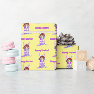 Papel De Regalo Feliz Pascua Manga Conejito Personalizado Chica