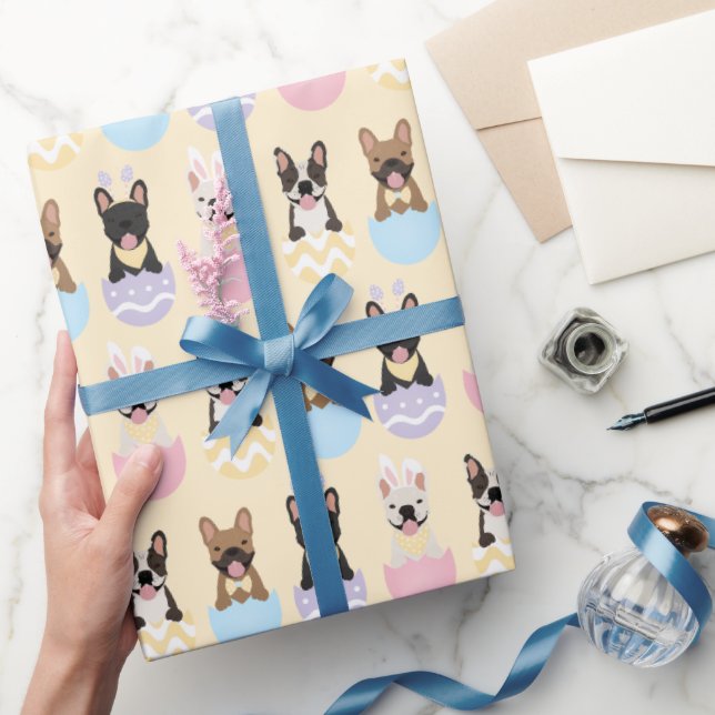 Papel De Regalo Feliz patrón de Bulldog francés de Pascua (Regalar)