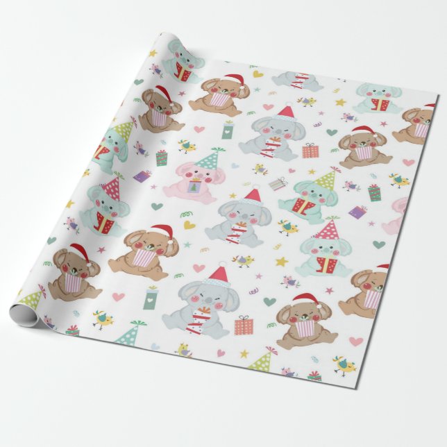 Papel De Regalo Feliz patrón de Navidades del oso de Koala (Desenrollado)