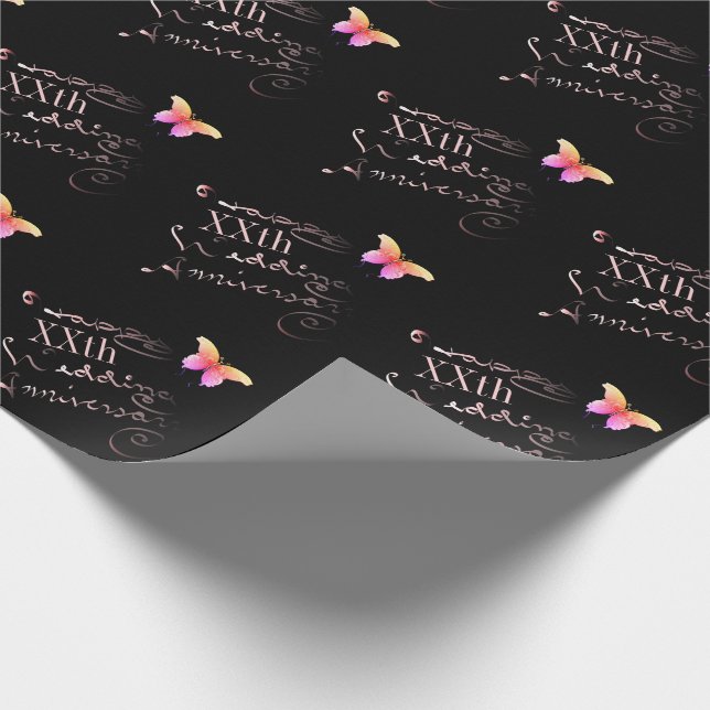 Papel De Regalo "Feliz (Personalizado) aniversario Boda" negro (Esquina)