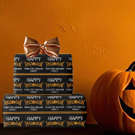 Papel De Regalo Feliz Personalizado de Halloween Naranja negro Fie