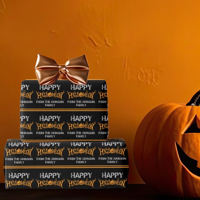 Papel De Regalo Feliz Personalizado de Halloween Naranja negro Fie (Subido por el creador)