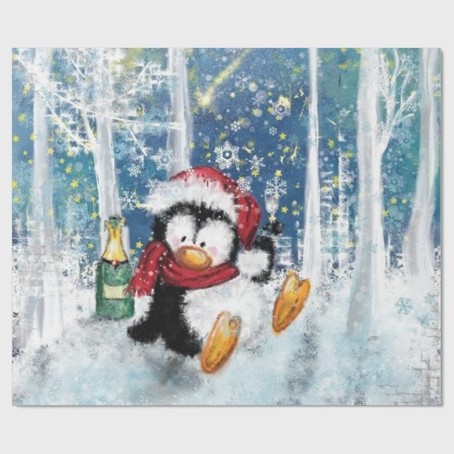 Papel De Regalo Feliz Pingüino - Navidades (Superficie plana)