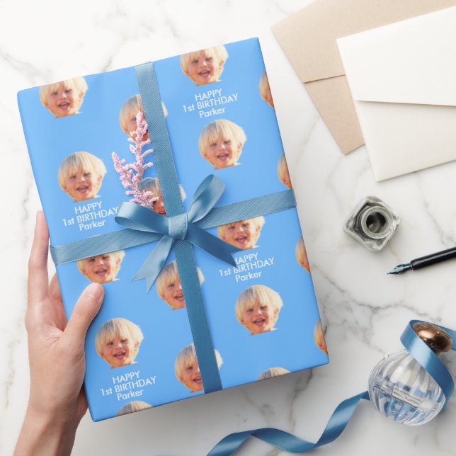 Papel De Regalo Feliz primer cumpleaños foto personalizada para ni (Regalar)