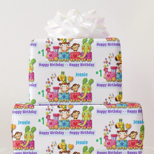 Papel De Regalo Feliz primer cumpleaños, nombre personalizado y tr (Subido por el creador)