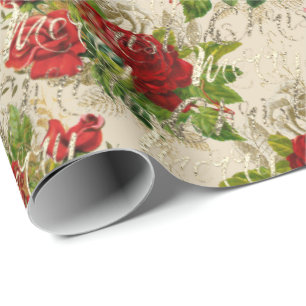 Papel De Regalo Feliz Purpurina navideño guión Rosa oro marfil roj