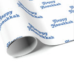 Papel De Regalo Feliz regalo de feriado judío de Hanukkah azul bla<br><div class="desc">Feliz Hanukkah azul y blanco lindo patrón de tipografía Festividad judía moderna de regalo Papel de envolver. Patrón de texto azul sobre fondo blanco.</div>