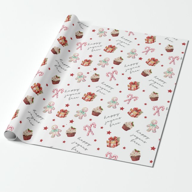 Papel De Regalo Feliz regalo de Navidades graciosos gratis (Desenrollado)