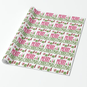 Papel De Regalo Feliz regalo navideño y árboles