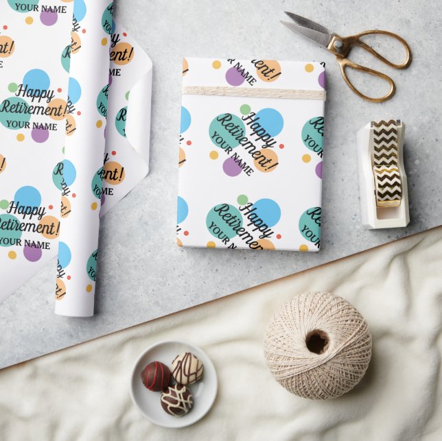 Papel De Regalo Feliz retiro colorido confetti nombre personalizad (Artesanía)